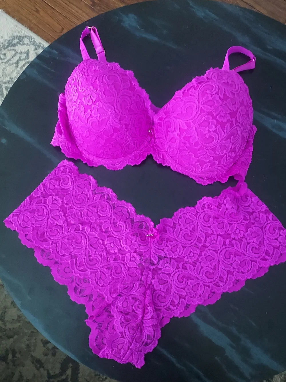 smart & sexy Hot Pink Lace Push-Up Bra 40C & Boyshort Set